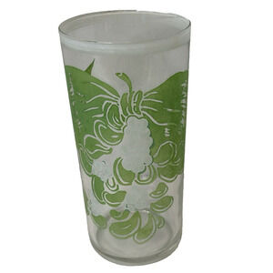 Vintage Drinking Glass, Green White Bow w/ Holly Floral Tumbler 5 3/8" Tall